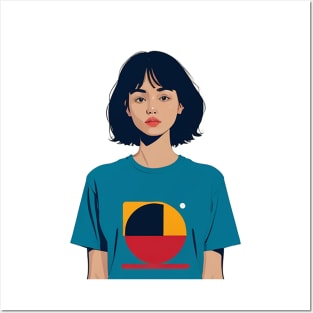 Modern woman with short hair wearing a geometric tee Posters and Art